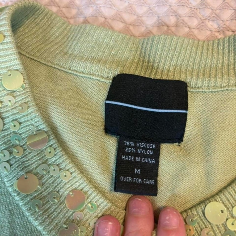 90s Pastel Green sequin long sleeve tank top with matching cardigan - Picture 5 of 7